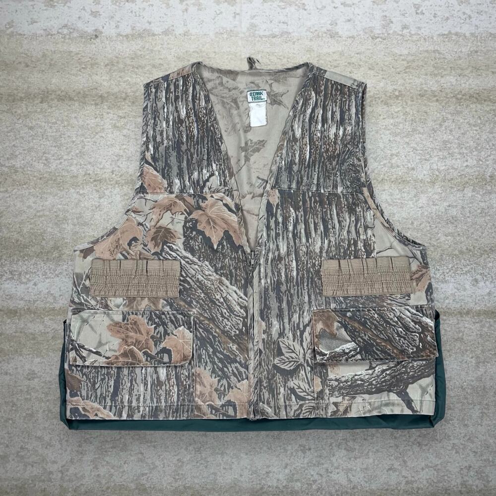 Vintage 90s Realtree Hunting Camo Vest Mens L Woodland Full Zip Shell Holders